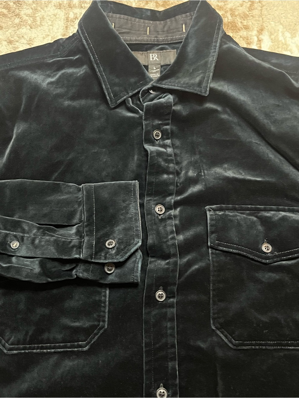 Banana Republic Mens Large Velvet Button Down Shirt 100% Cotton Black Overshirt